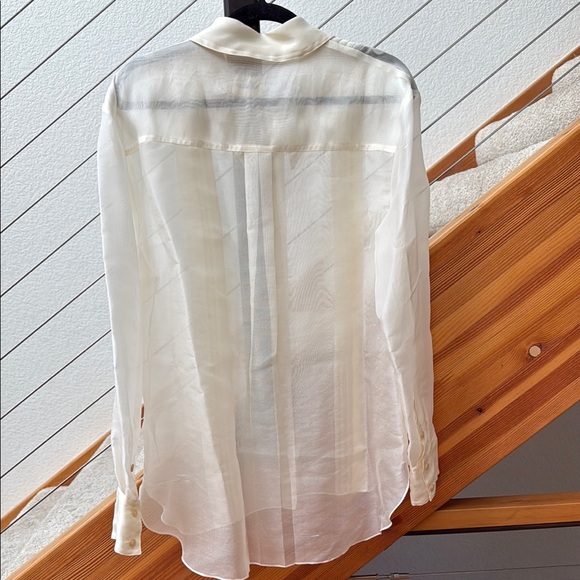 KHAITE Nori Pleated Front Silk Organza Semi Sheer Dress Shirt Sz 4 NWOT - Picture 3 of 16